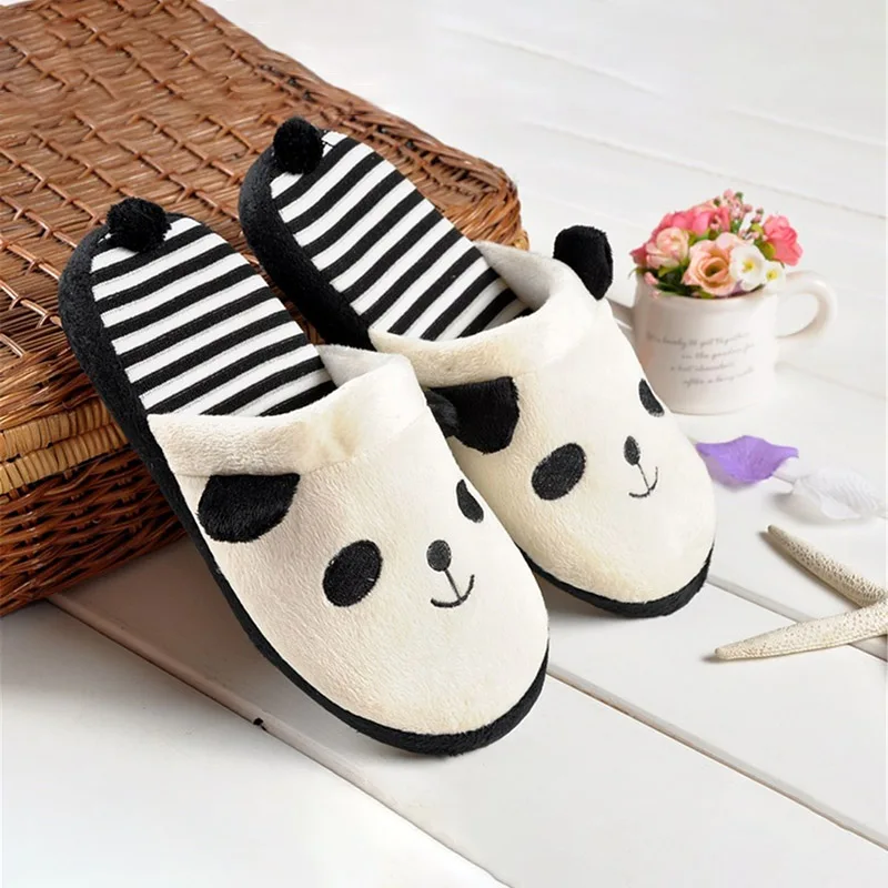 

Winter Indoor Women Slippers Cartoon Panda Soft Bottom Ladies Cotton Slippers Woman Comfortable Flat Bottom Plush Slippers
