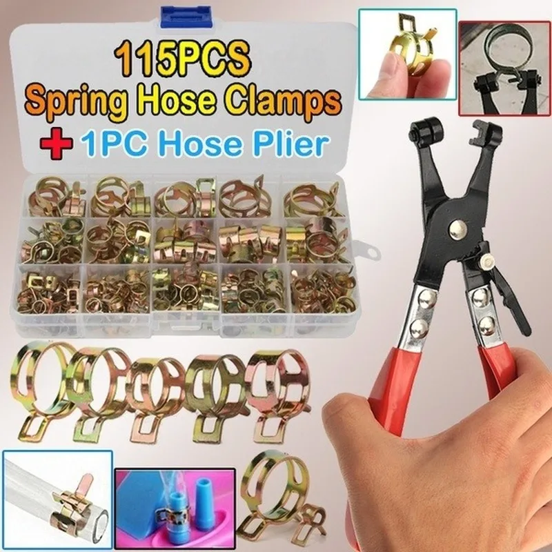 Hose-Clamps Spring Metal-Fastener Throat Straight 1PC for Assortment-Kit 6-22mm 115pcs