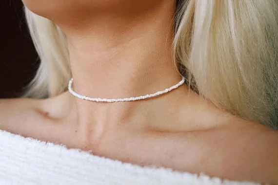 Coconut White Glass Beaded Choker Necklace Beach Jewelry - Image 3