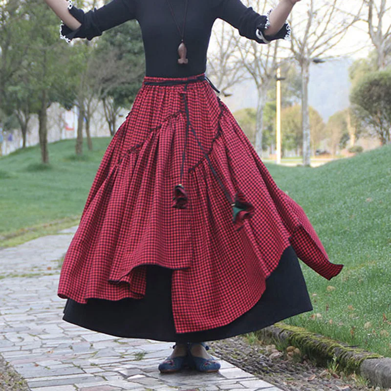 2020-spring-casual-retro-new-female-red-cotton-and-linen-plaid-pleated-ladies-skirt-designs-farmhouse-plissee-skirts-womens