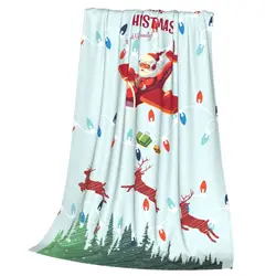 Christmas Elk Pattern Printing Portable And Breathable Fleece Blanket Bed Sofa Flannel Fabric Blanket Support Your Customized