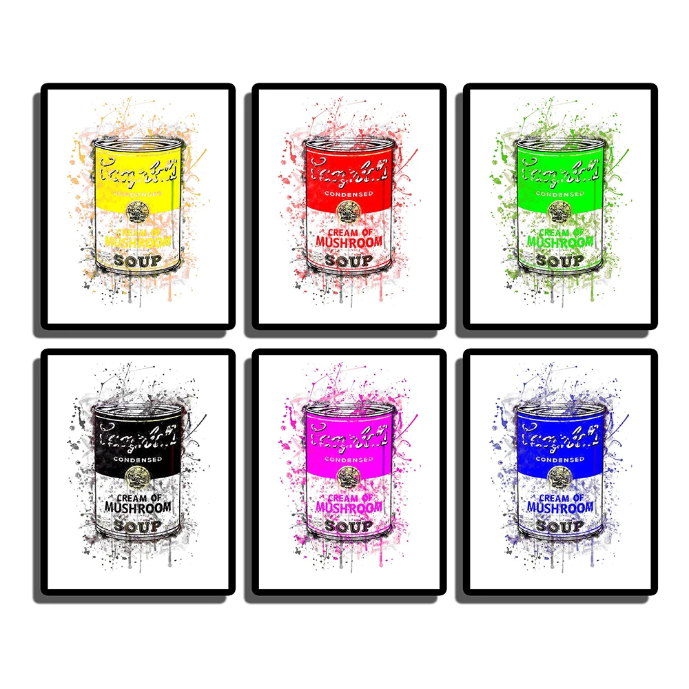

Watercolor splash soup tin poster and print canvas painting abstract rainbow painting wall picture living room decoration