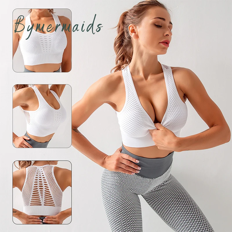 

Bymermaids Hollow Beautiful Back Seamless Sports Bra Women Shockproof Push Up Yoga Wear Running Fitness Sportswear Female Tops
