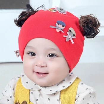 

Kakakid Cartoon Baby Hats Soft Cotton Elastic Beanies With Wigs Winter Warm Girl Boy Toddler Infant Kids Cute Hat