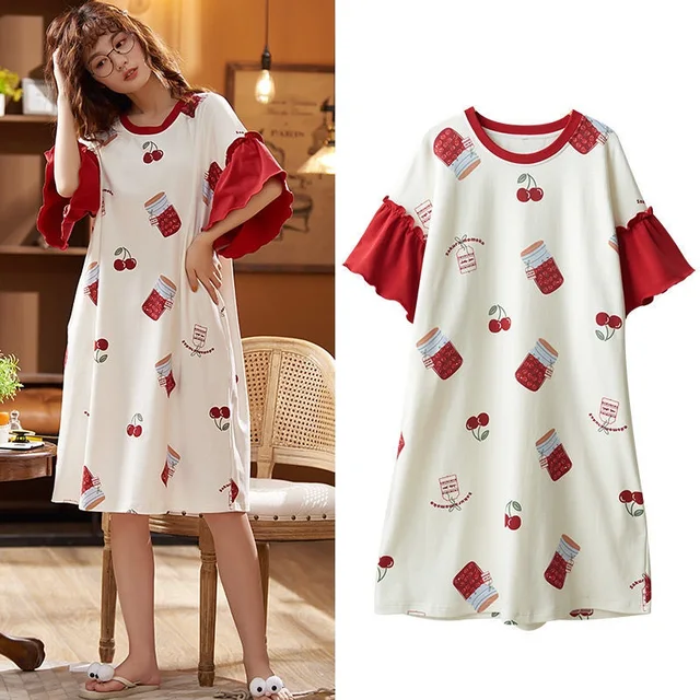 Cute Cartoon Sleepwear For Women Nightgowns Dressing Gown Summer Nightdress Cotton Nighty Sleepshirt Plus Size Pijamas Pyjama 4