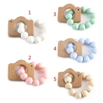 

Newborn Teething Wooden Toy DIY Baby Children Silicone Beaded Decoration
