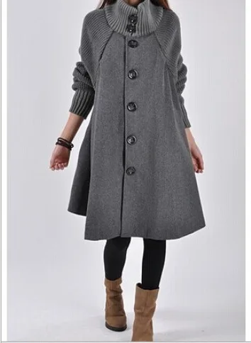Autumn& Winter New Style Korean-style Large Size Dress Mid-length Loose-Fit Woolen Overcoat Cloak Woolen Trench Coat
