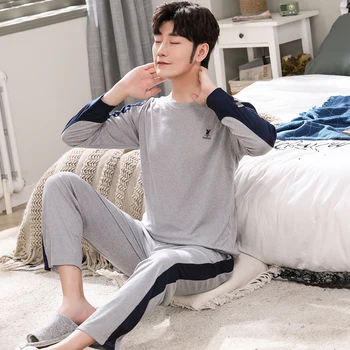 

Winter Men's Pajamas Two Sets Cotton O-neck Cartoon Print Pajamas Long Sleeve Casual Large Size 3XL Homewear Can be worn outside