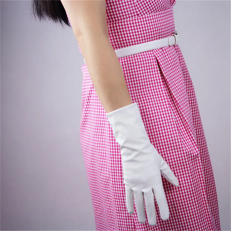 Женщина Лакированная кожа перчатки 28 см среднего и длинная куртка с секциями моделирование кожа полиуретановые перчатки женские