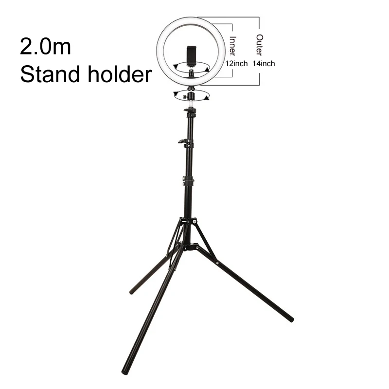 2m stand and light 35 см/14 дюймов светодиодный кольцевой светильник для селфи с регулируемой яркостью светодиодный кольцевой светильник для видеокамеры, телефона, кольцевой светильник для макияжа, для красоты, в живую, на YouTube, заполняющий светильник - Испускаемый цвет: 2m stand and light