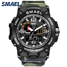 

SMAEL Watches For Men 50M Waterproof Clock Alarm reloj hombre 1545D Dual Display Wristwatch Quartz Military Watch Sport New Mens