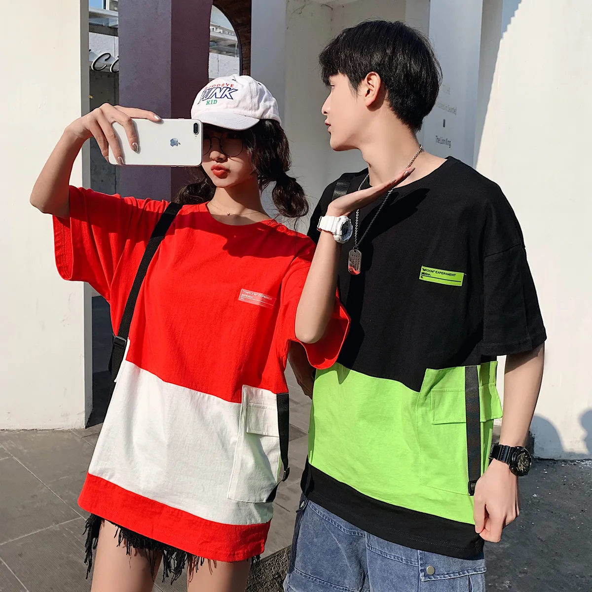 

2020 New Summer Matching Couple Clothes Young Style T-Shirts Men Women Patchwork T Shirt Short Sleeve Couple Boyfriend Clothing