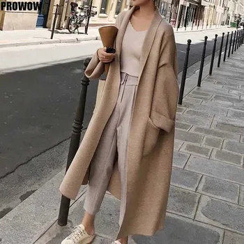 

Oversized Cardigan Knitting Coat For Women Autumn Winter Elegant Coats Loose Knit Cardigan Woolen Sweater Coat Female 2020