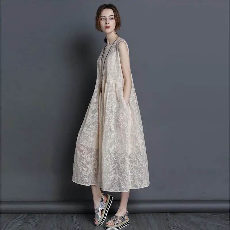 

Женское свободное платье средней длины, длинное платье-жилет из органзы с вышивкой, весна-лето 2021