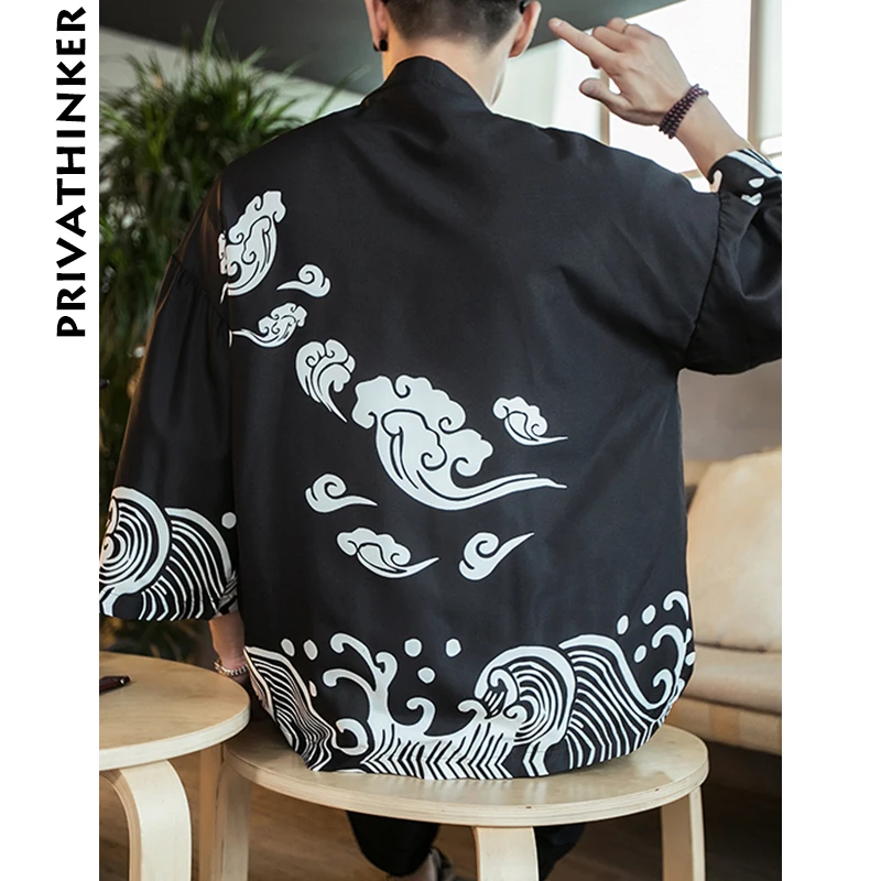 Sinicism магазин мужские куртки пальто рубашка 2019 мужские летние кимоно Харадзюку морские волны рубашки мужской японский стиль рубашка 5XL