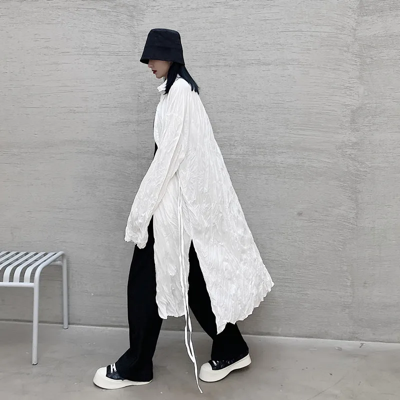 

Original Dress Shirt for Womens 2020 Fashion Trend Designer Clothing Drawstring Shirts Ladies Oversized Long Sleeve Folds Blouse