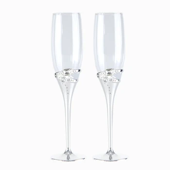 

1 pair silver color wedding champagne red wine glasses with crystal 2 rings/ champagne glass decorations flute goblet