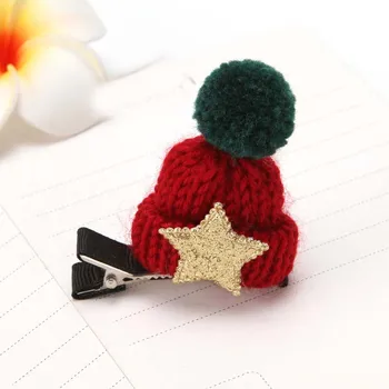 

Children Cute Knitted Hat Barrettes Hairpins Christmas Cap Hair Clips For Girls Baby Hair Xmas Accessories