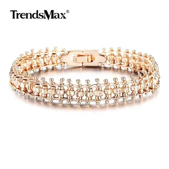 

Bangle for Women Girls 585 Rose Gold Bracelet Trendy Elegant Hammered Centipede Smooth Carved Beads Ball Chain Wristband CBM03