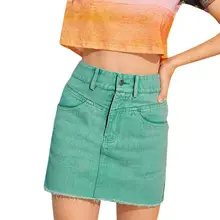 bright green denim skirt
