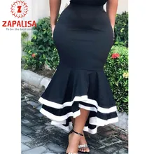 Элегантная, тонкая, высокая талия, бедра, сексуальная черная юбка, модная, каскадные оборки, пэчворк, Декор, труба, Русалка, дизайн, Женская длинная юбка