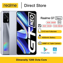 Realme GT Neo 5G Mobile Phone 6.43" FHD+ 120Hz Super AMOLED Dimensity 1200 Octa Core Cellhones 4500mAh 64MP AI Triple Cam