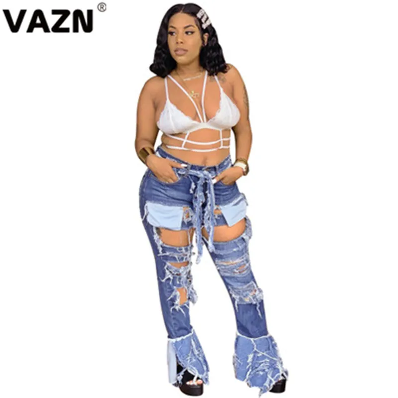 VAZN TY001 новые модные женские джинсовые брюки с кисточками, однотонные, тонкие, повседневные, популярные,, голубые, Джокер, Длинные клеши - Цвет: Синий