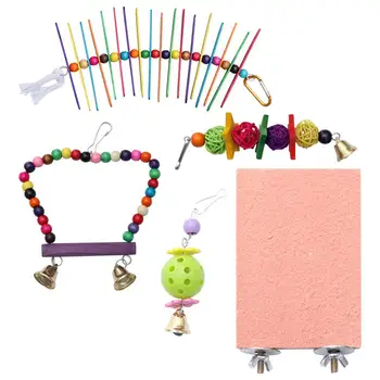 

5pcs Parrot Toys Funny Creative Hanging Colorful Plastic Five-pointed Star Cane String Toy Platform for Parrot Bird