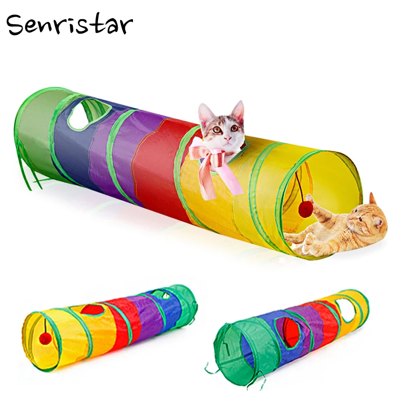 

2 Holes Foldable Funny Cat Tunnel Toy Hanging Ball Ferrets Rabbit Play Tunnel For Kitten Puppy Dog Tunnel Tubes Pet Cat Cave