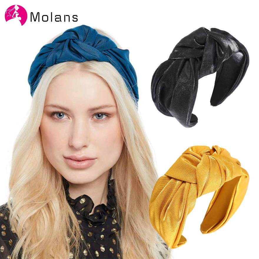 

Molans New Glossy Knotted Headband Simple Style Glittering Pleated Hairband For Woman 5.5cm Width Headbands Female Headpieces