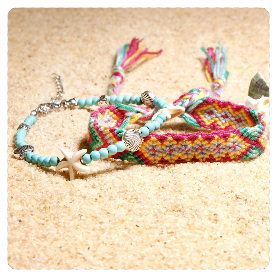 UMODE Shell Beads Starfish Anklets For Vsco Girls Double Layer Anklet Bracelet Handmade Bohemian Jewelry Free Shipping PA0034