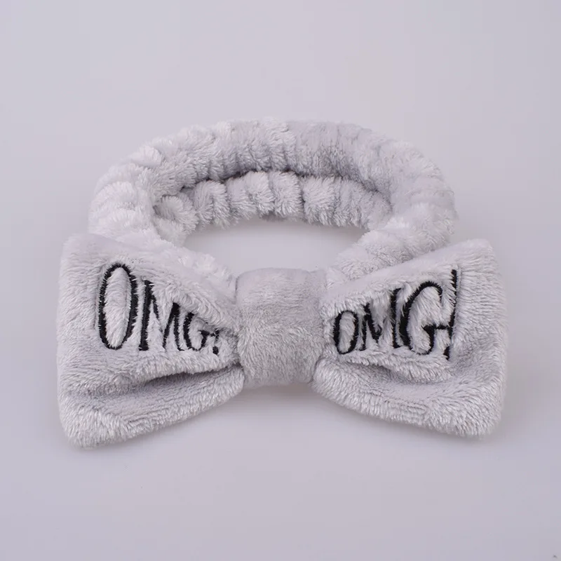 Серый Новинка, мягкий бантик из кораллового флиса с надписью OMG для женщин и девочек, милый держатель для волос, повязки для волос, головные уборы, аксессуары для волос - Цвет: Серый