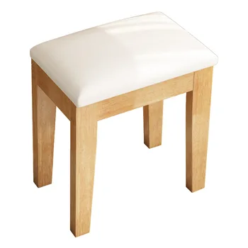 

Nordic solid wood dressing table stool leather soft bag small square bench makeup board desk bedroom home Princess shoe chair