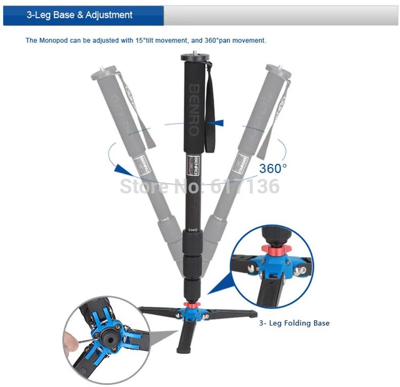 BENRO крепления крепежной площадки для профессионального трипода или C38TD монопод из углеродного волокна Камера монопод 4-секционный штатив-Трипод для однообъективной цифровой зеркальной фото-и видеокамеры с макс. нагрузка 18кг