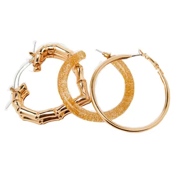 

3 set/piece double sided Bamboo festival bling hoop big circle earrings yellow gold thick hoops resin hoop womens hoop earrings