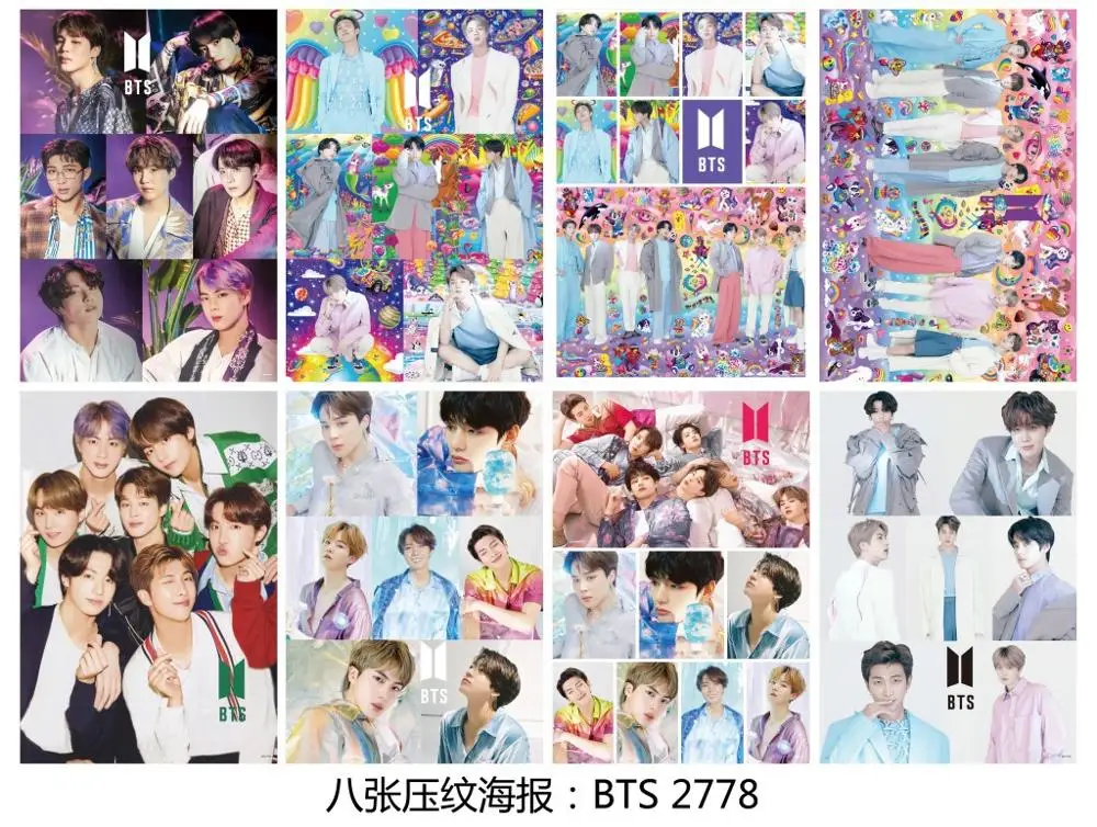 Bangtan Boys 8*(42x29 см) Bangtan мальчики вокруг плакатов наклейки на стену подарок KPOP дропшиппинг плакаты Jung Kook V SUGA JIMIN RM JIN - Цвет: Bangtan Boys