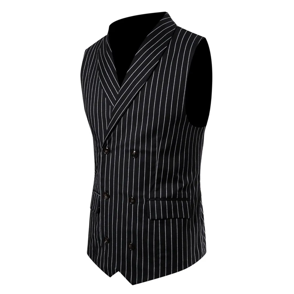 Black 3 Men Fashion Business Smart Casual plaid double breasted vest Wedding Party Waistcoat Tops vintage gilet Jacket free shiping - Цвет: Black 3