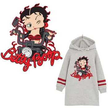 

betty boop iron on transfer for clothes motorcycle iron patches for t-shirt cartoon sticker thermo transfer diy tops decor badge