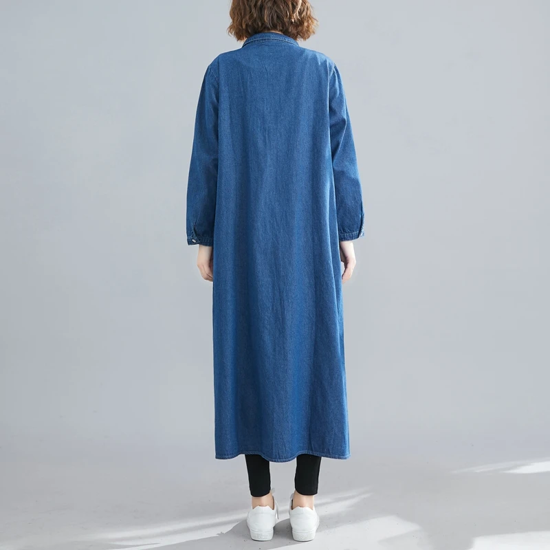 Женские блузки и топы размера плюс 4XL 5XL 6XL женская блузка с вышивкой новинка осень зима длинный рукав джинсовая рубашка длинное платье