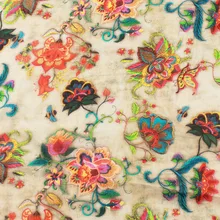 Винтажное платье с разноцветными принтами, ткань рами, красивое для лета и осени, натуральный материал