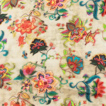 

Vintage Colorful Printed Ramie Fabric Pretty for Summer Autumn Dress Natural Material By Meter