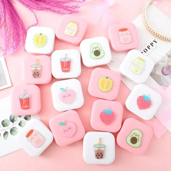 

2020 Cute Girl Fruit Contact Lens Case Box With Mirror Women Mini Square Lovely Eyes Contact Lens Container Box Bag Travel Kit