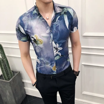 

Summer Men Shirts Designer Print Short Sleeve Casual Slim Fit Dress Shirts Streetwear Social Tuxedo Hawaii Shirts Male Clothing