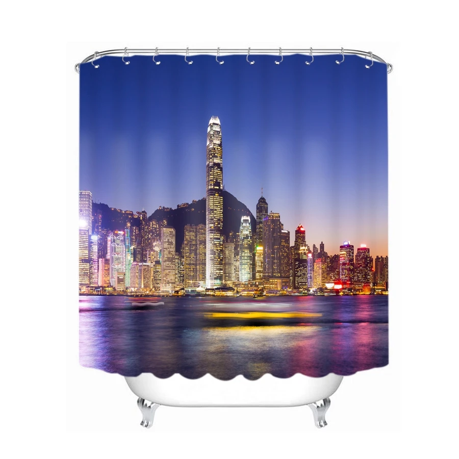 3d Seascape Pattern Bustling Viaduct City Shower Curtains Waterproof Thickened Bath Curtains for Bathroom Customizable