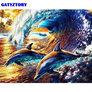 

GATYZTORY Framed Picture Dolphin DIY Painting By Numbers Animals Modern Home Wall Art Canvas Painting 40x50cm Home Decors Art