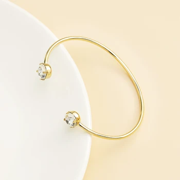 

MYLONGINGCHARM Trendy Cuff Bracelets Bangles for her Brass Wired Bracelet with white blue stones silver rosegold gold colors