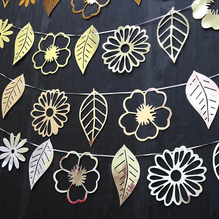 CHZLL Gold Silver Rose Gold Paper Banners Fabric Wedding Decor Accessories Flags and Banners Props Event Party Supplies Garland