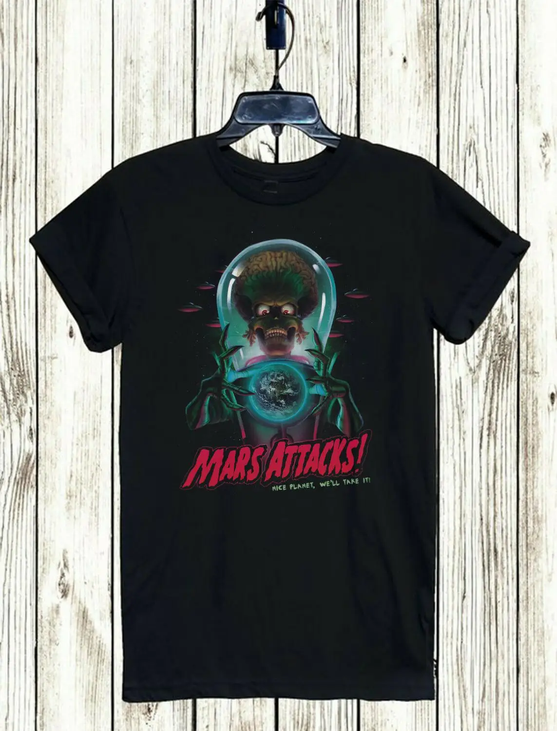 Черный MARS ATTACKS футболка S-3XL унисекс фильм ретро культ комедии SCI-FI - Цвет: Черный