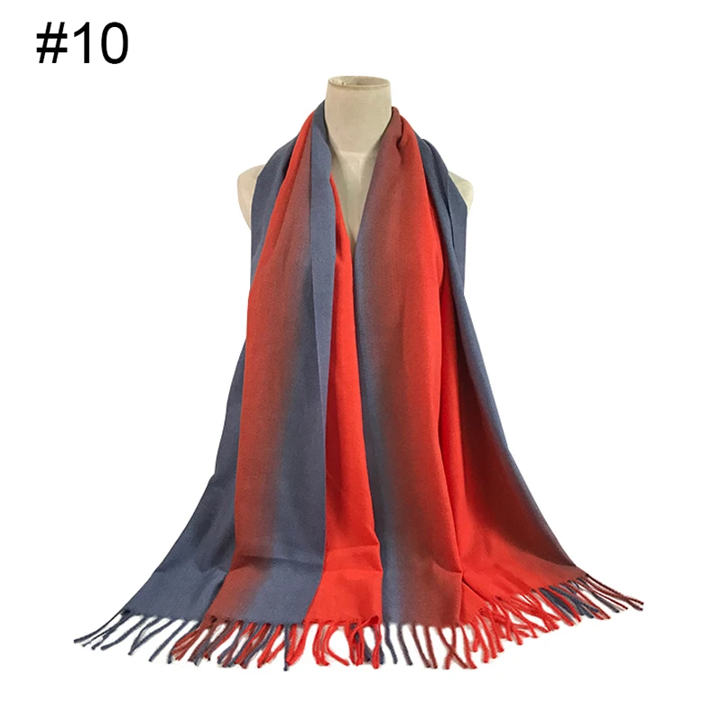 Лоскутный шарф с кисточками хиджаб, градиентные Модные женские шарфы и шали брендовый широкий шарф мягкий шарф Роскошные исламские хиджабы - Цвет: color 10