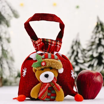 安い クリスマスリネンバッグキャンディーバッグポータブルドローストリングと雪の男鹿サンタ句クマパターンクリスマスギフトバッグjs